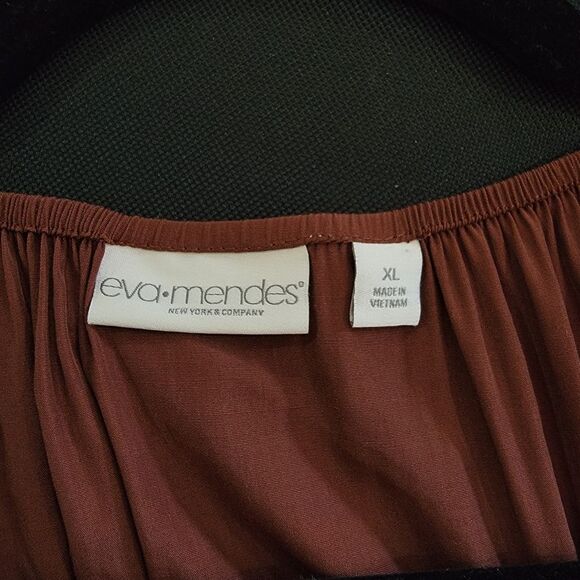 Eva Mendez brown long sleeves blouse size XL Polyester blend Scoop Neck - Picture 4 of 7